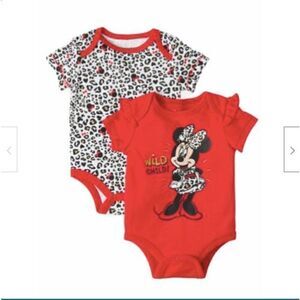 Disney Infant Girls 2pc Minnie Mouse Wild Child Red Bodysuit Set 6-9 Months